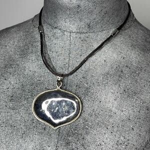 Chico's pendant necklace costume signed jewelry silver silver tone black cord